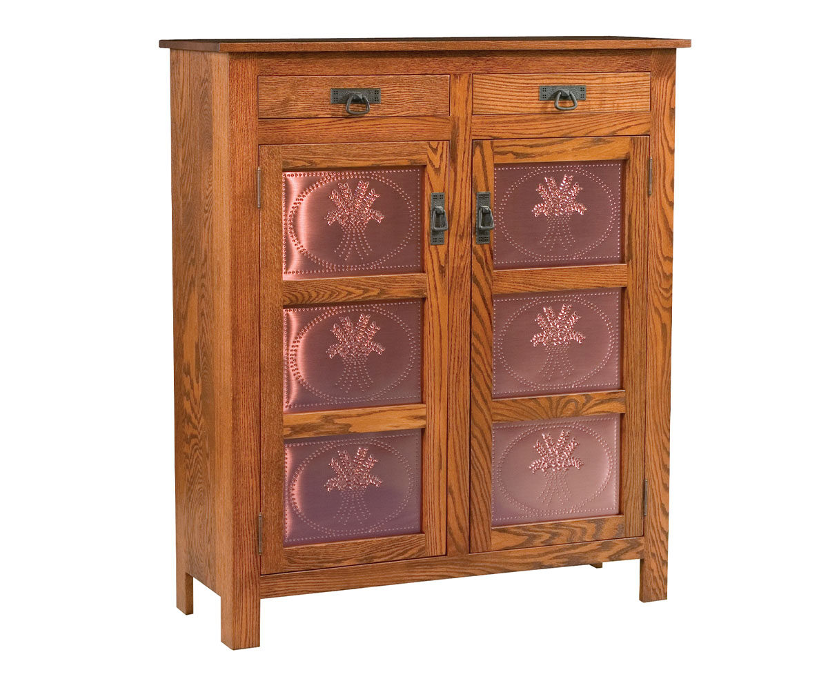 Mission Copper Panel Pie Safe With Drawers - Three Panel Door