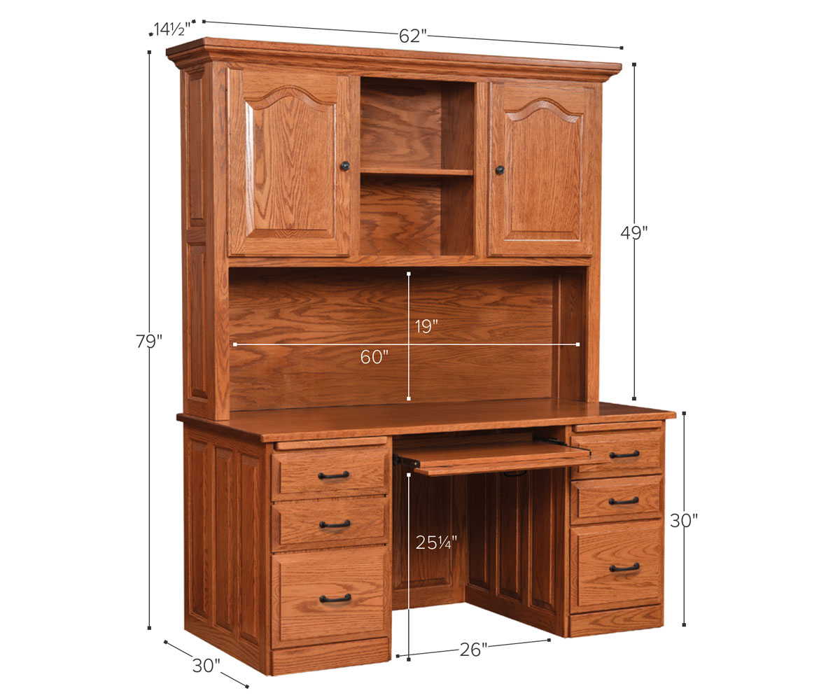 62" Traditional Desk With Hutch - Image 2